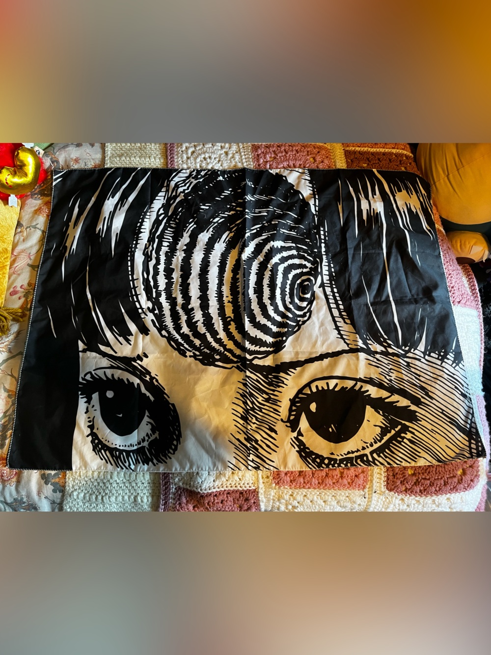 Black and White Graphic Face Wall Tapestry